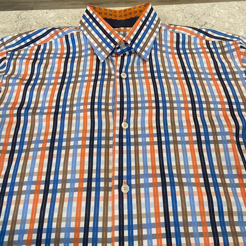 Luciano Visconti Men's Multicolor Plaid Dress Shirt-Medium